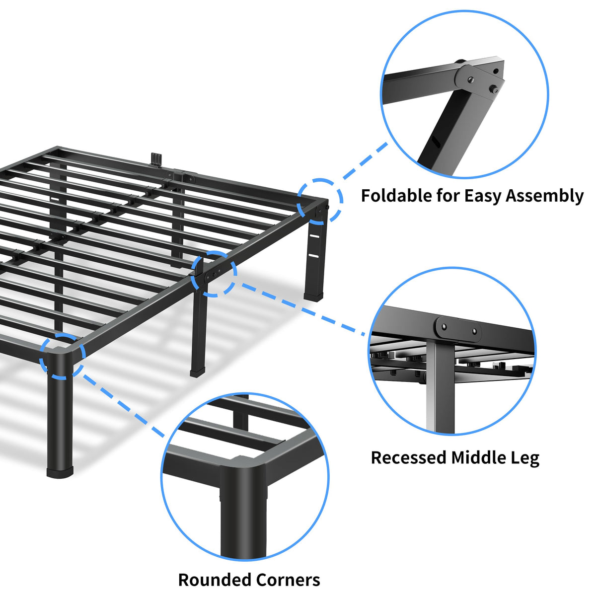18 Inch Queen Bed Frame with Round Corners H41109