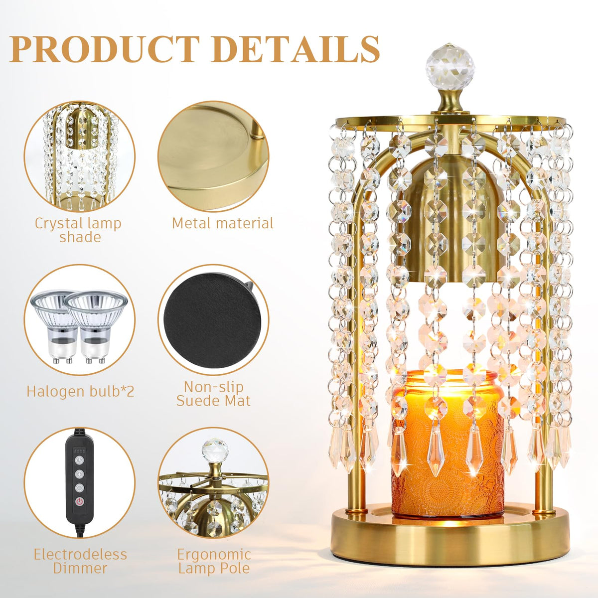 Gold Candle Warmer Lamp with Timer and Dimmer B9691