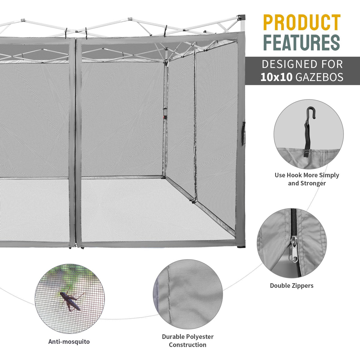 Gazebo Replacement Mosquito Netting 10 x 10ft Grey X810361