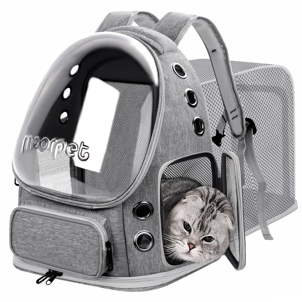 Breathable Cat Bubble Backpack Large Space Pet Carrier Backpack Expandable for Kitty Dog, Foldable Airline Approved Cat Backpack, Transparent PetTravel Backpack Up to 20 lbs (Green) (Grey) D1557