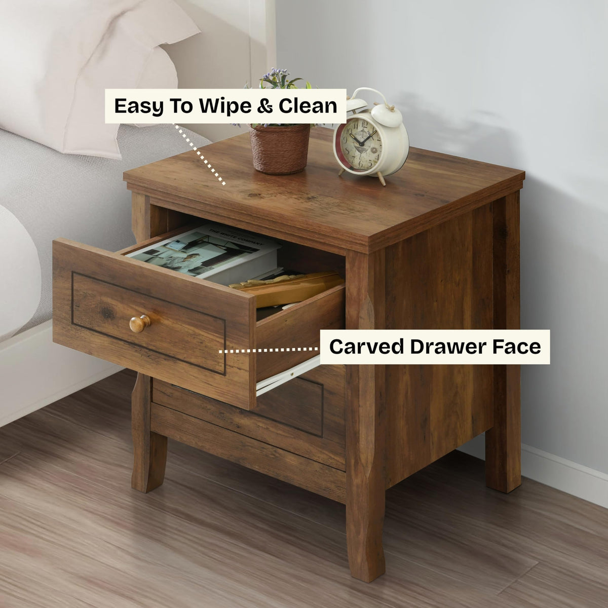 2 Drawer Wood Nightstand Set of 2 Q6568