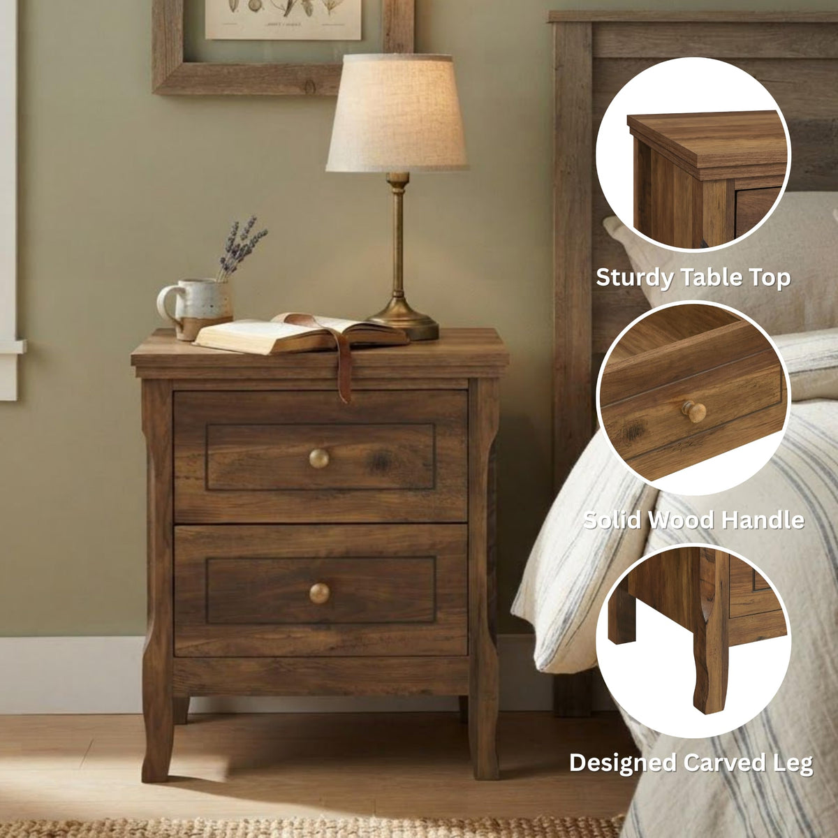 2 Drawer Wood Nightstand Set of 2 Q6568