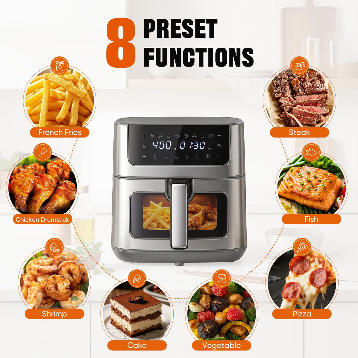 8-in-1 Air Fryer 6 Quarts with Presets and Window V4562