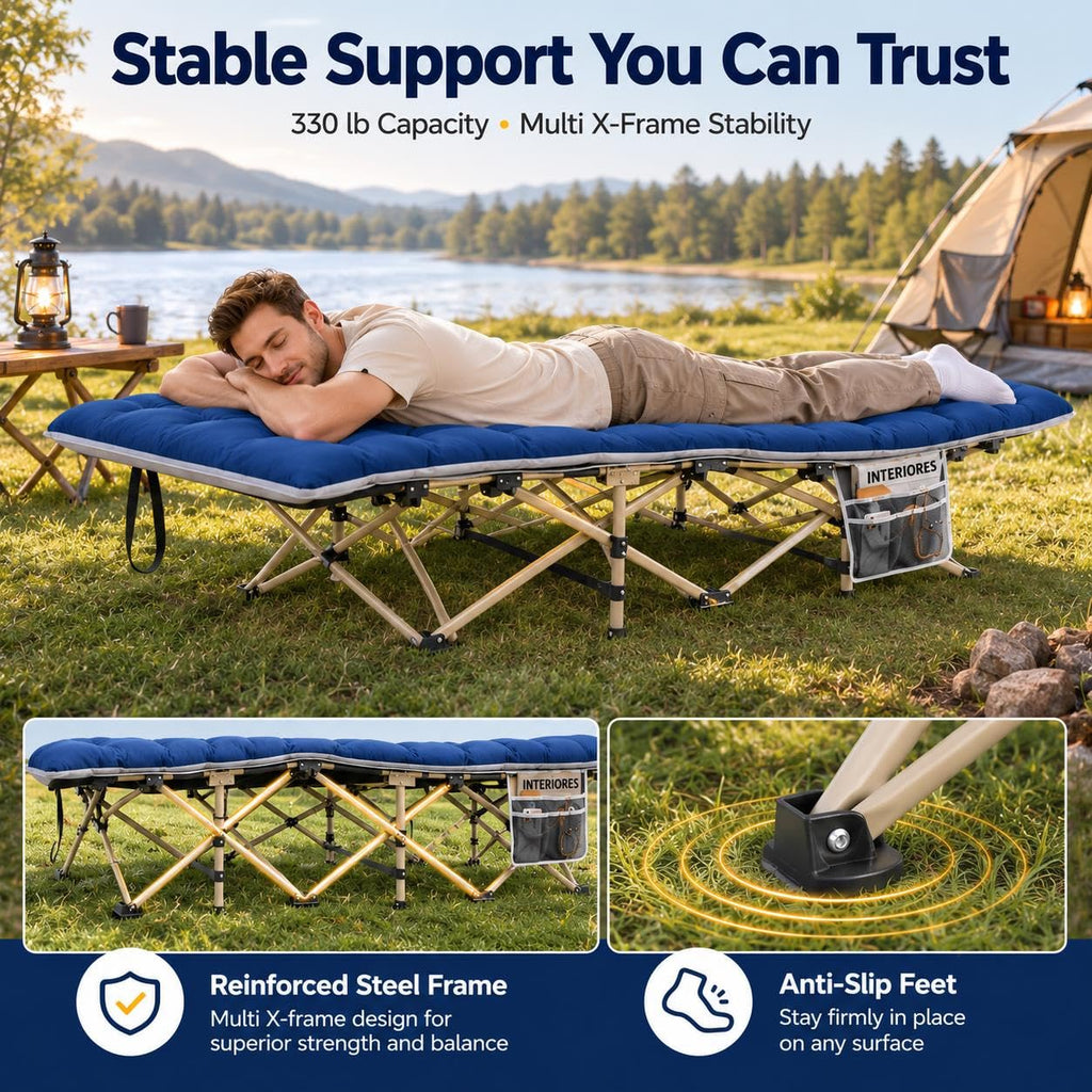Folding Camping Cot with Thick Mat & Carry Bag O112294