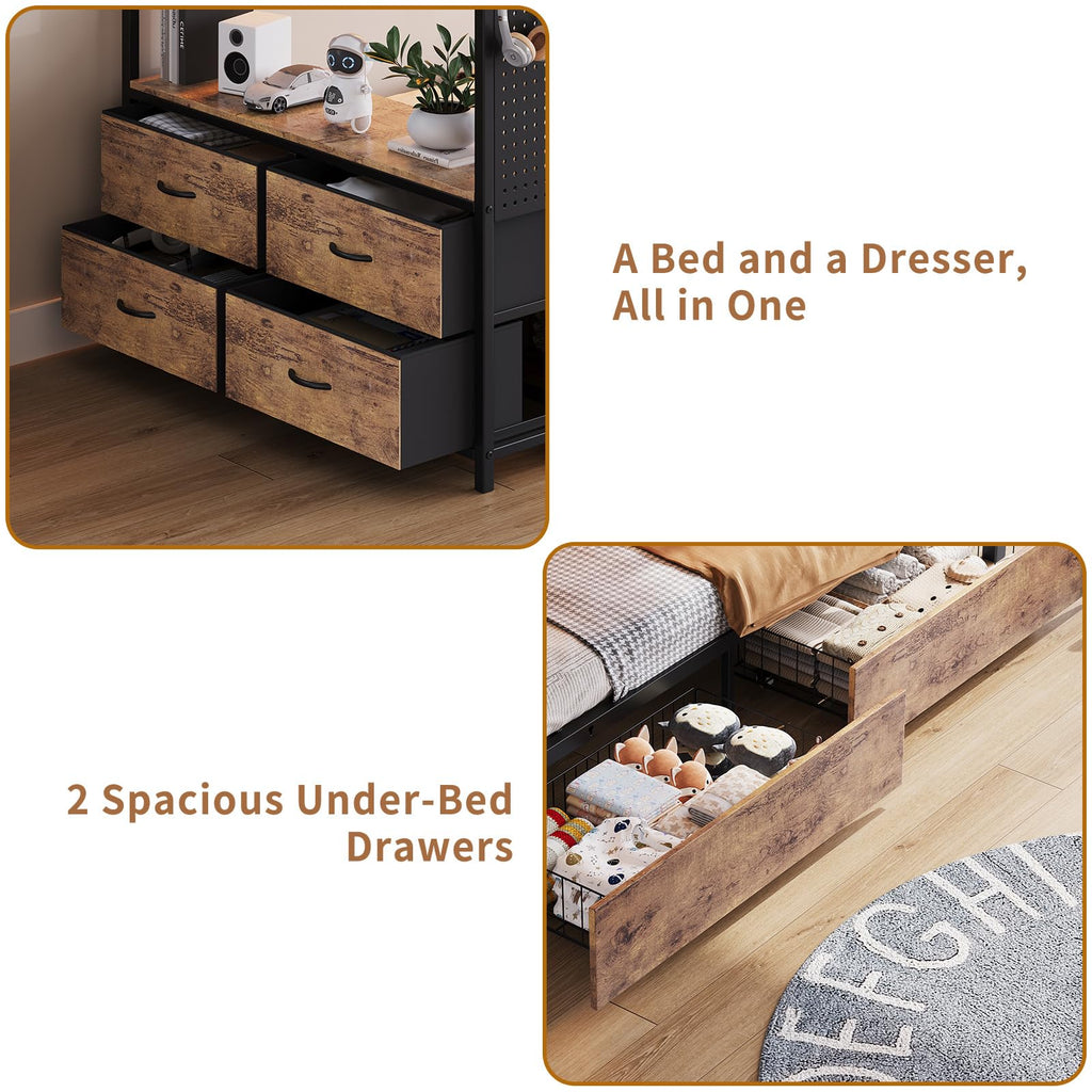 Twin Over Twin Metal Bunk Bed with Storage Drawers G75791