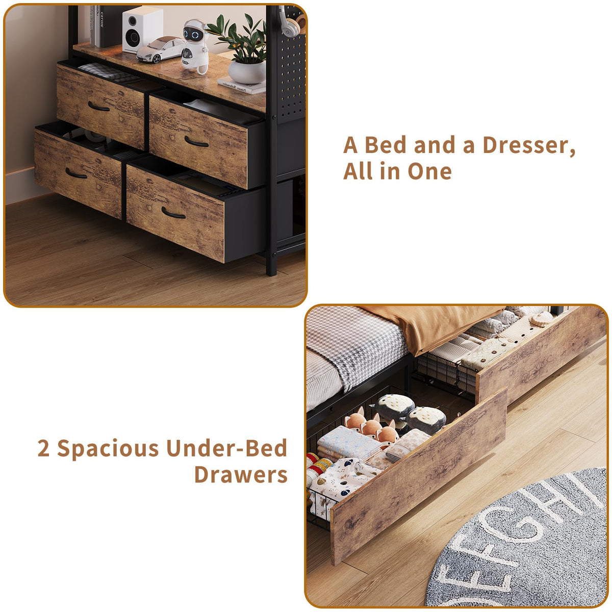 Twin Over Twin Metal Bunk Bed with Storage Drawers G75791