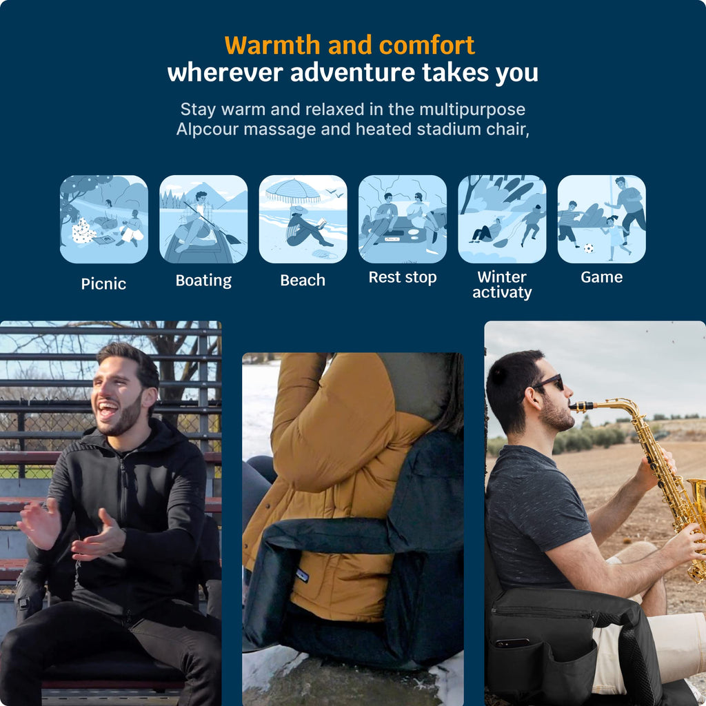 Heating Massage Reclining Stadium Seat with Arm Support B1892