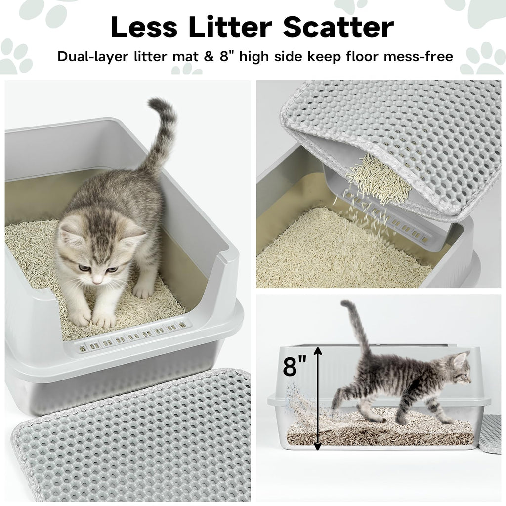 Stainless Steel Cat Litter Box with High Sides, Litter Mat, Scoop J6822