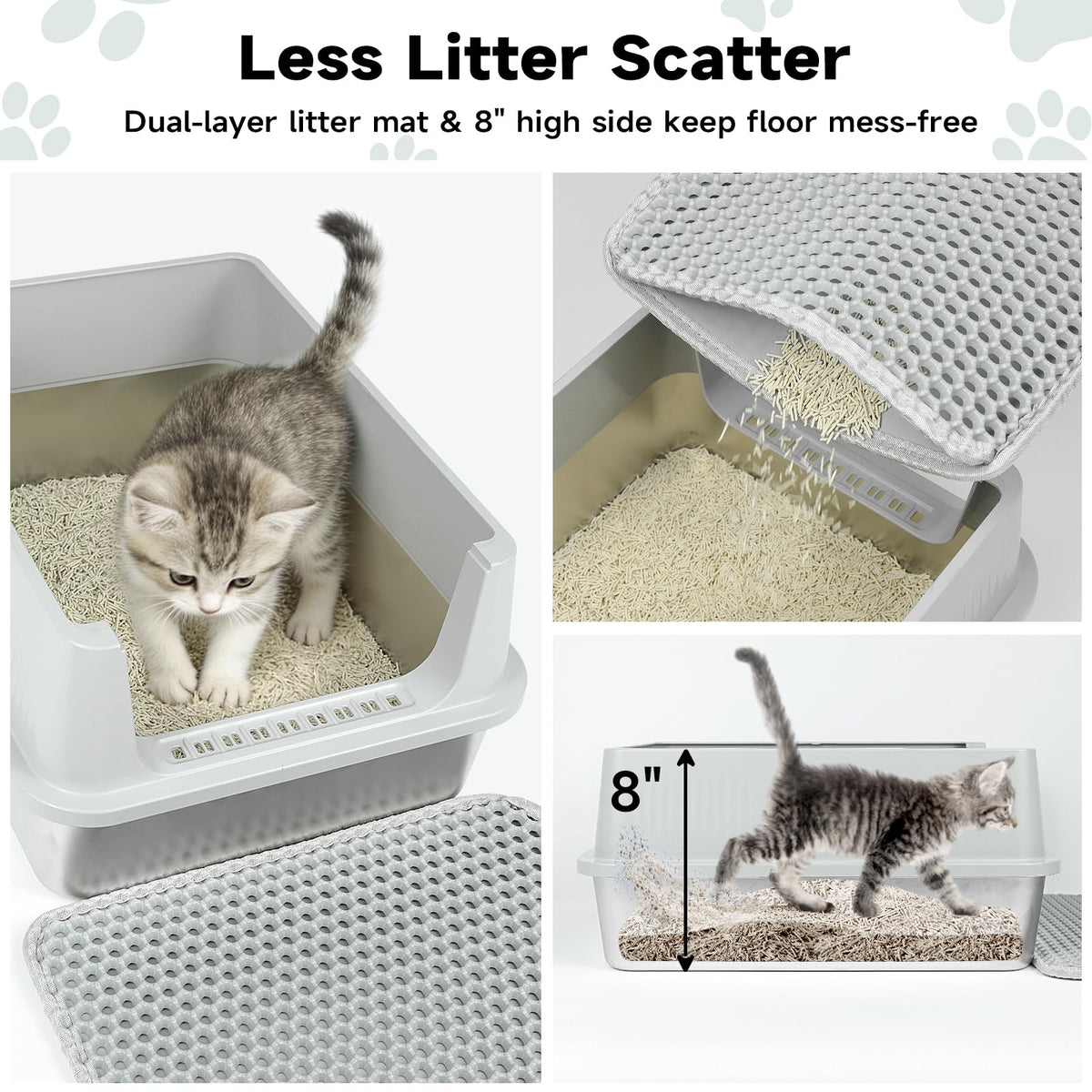 Stainless Steel Cat Litter Box with High Sides, Litter Mat, Scoop J6822