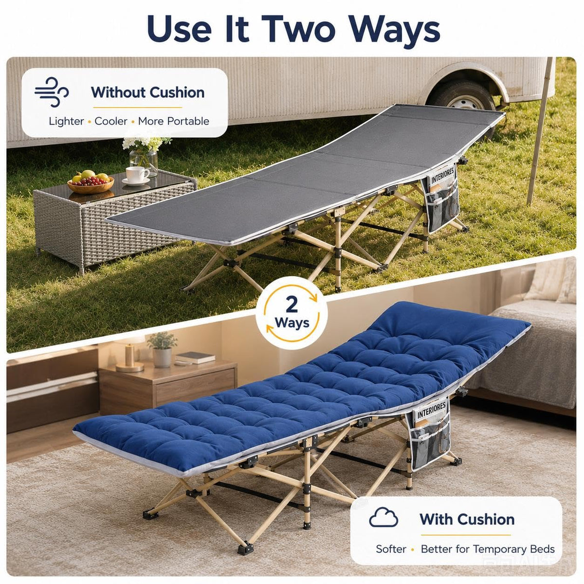 Folding Camping Cot with Thick Mat & Carry Bag O112294