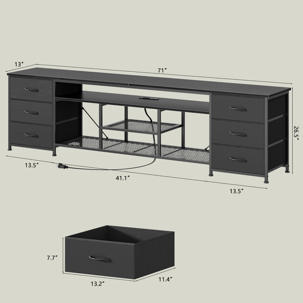 Black Dresser TV Stand with LED Lights & Charging Station D7615