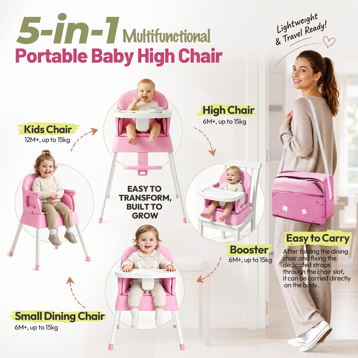 5 in 1 Foldable Baby High Chair O2789