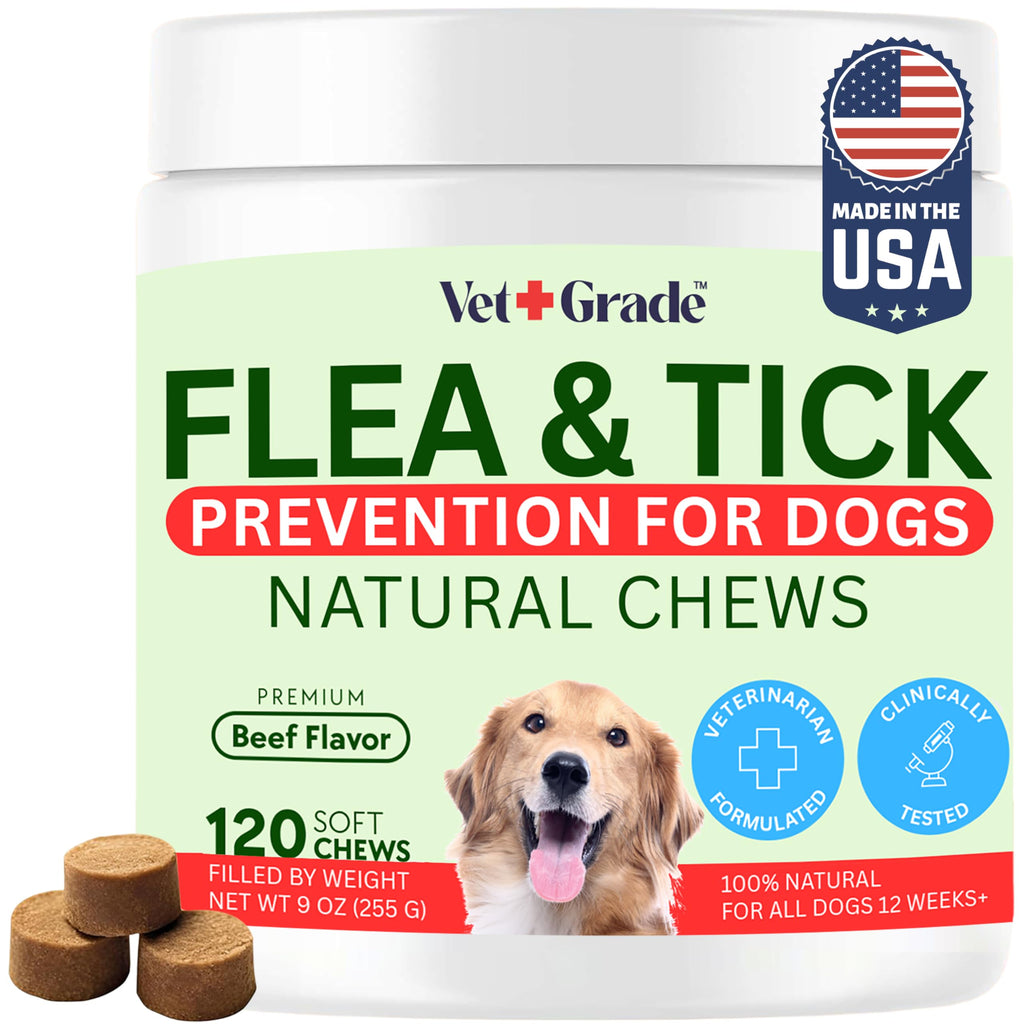 Chewable Flea and Tick Prevention for Dogs 120 Chews Beef O31744