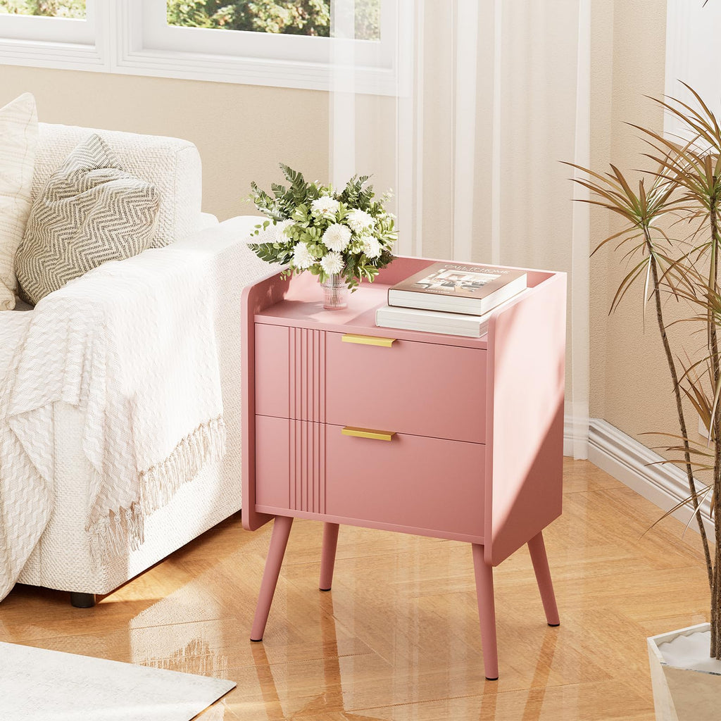 Pink 2 Drawer Wooden Nightstand G83231