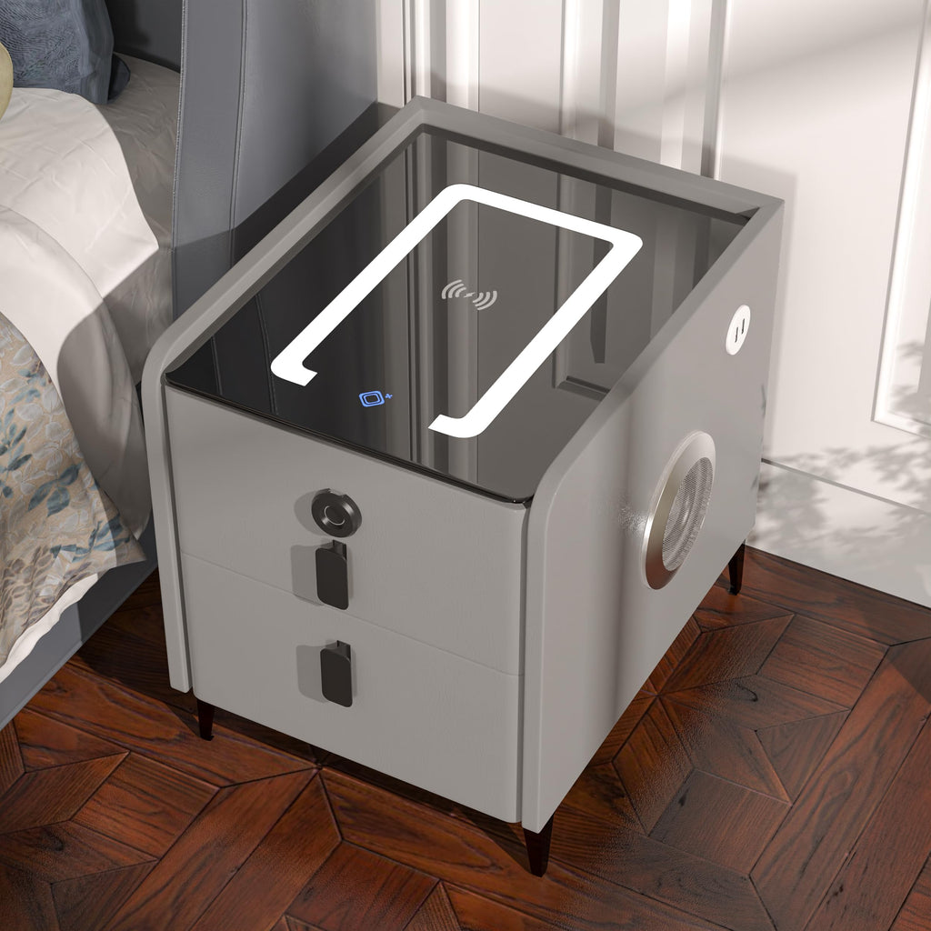Grey 2 Drawer Nightstand with Wireless Charging Station Y855