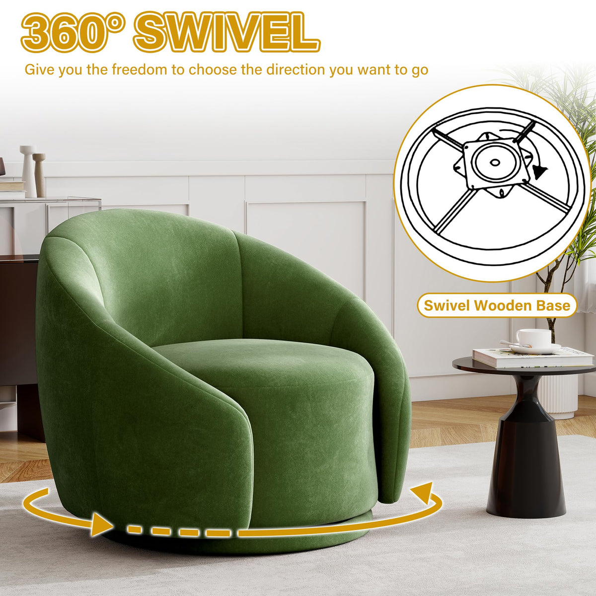 Green Velvet Swivel Barrel Chair Set of 2 M86258