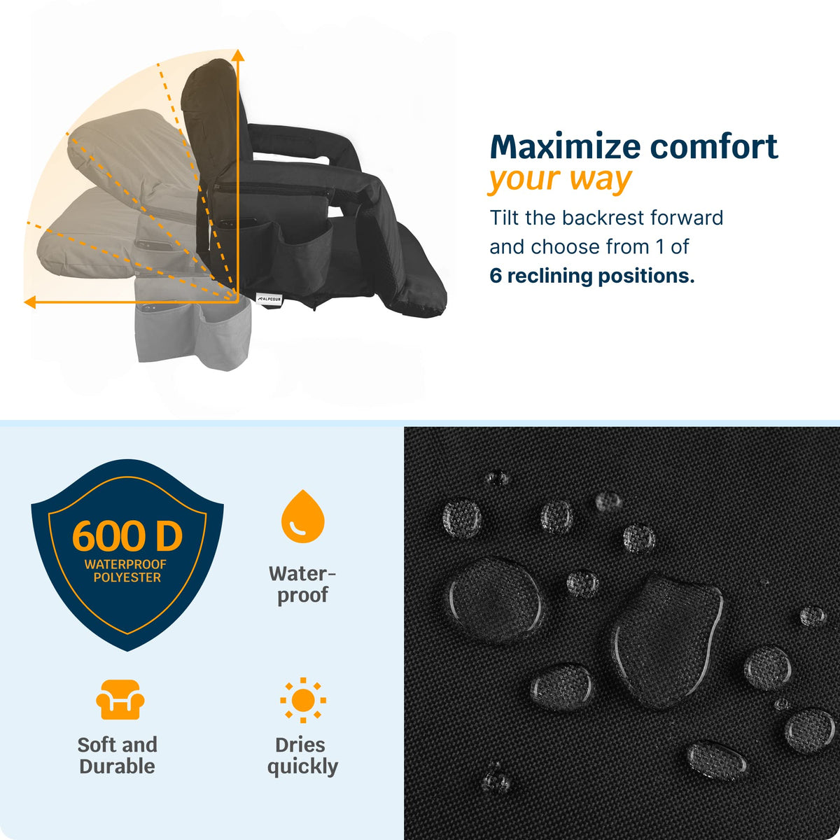 Heating Massage Reclining Stadium Seat with Arm Support B1892