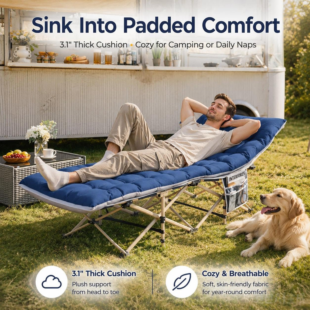 Folding Camping Cot with Thick Mat & Carry Bag O112294