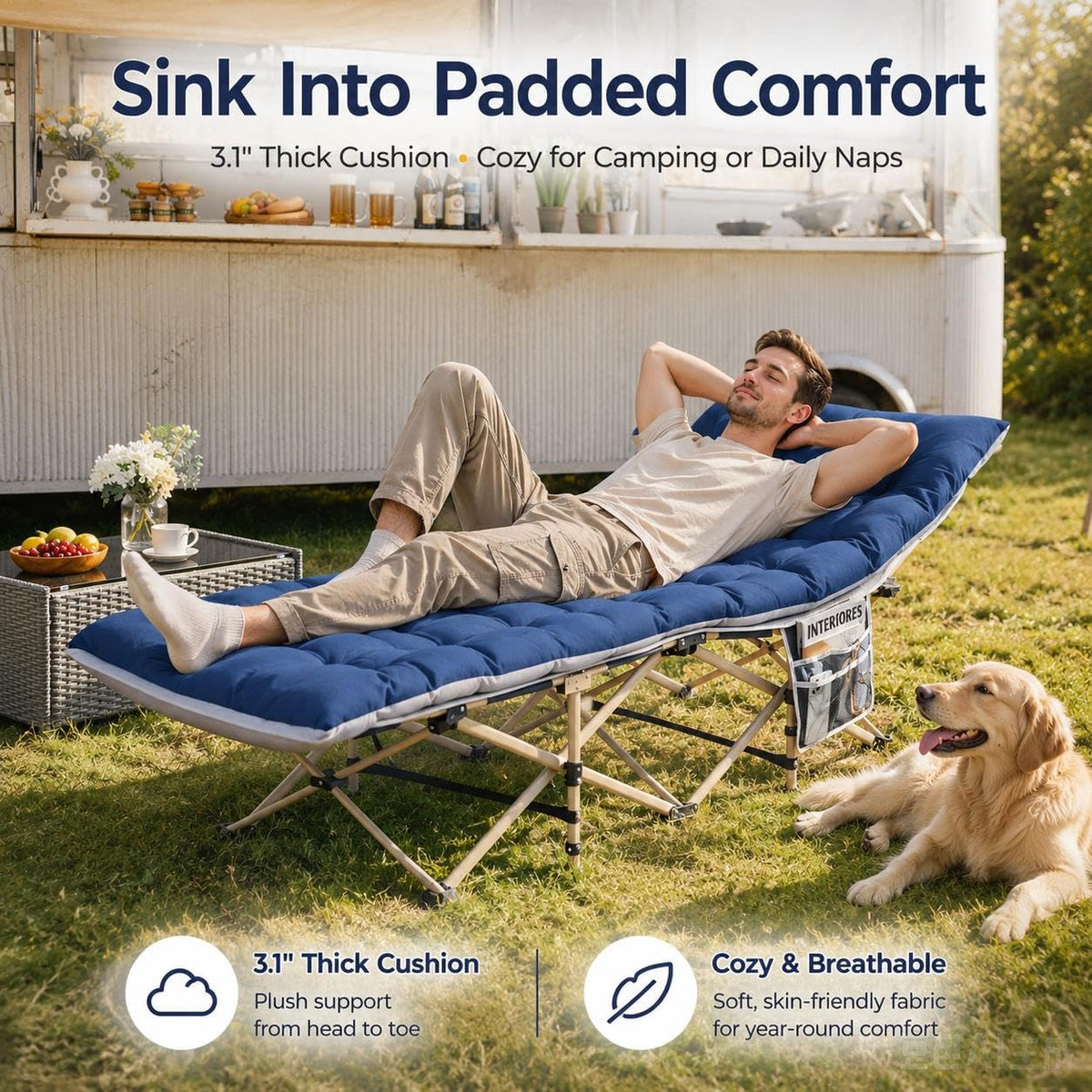 Folding Camping Cot with Thick Mat & Carry Bag O112294