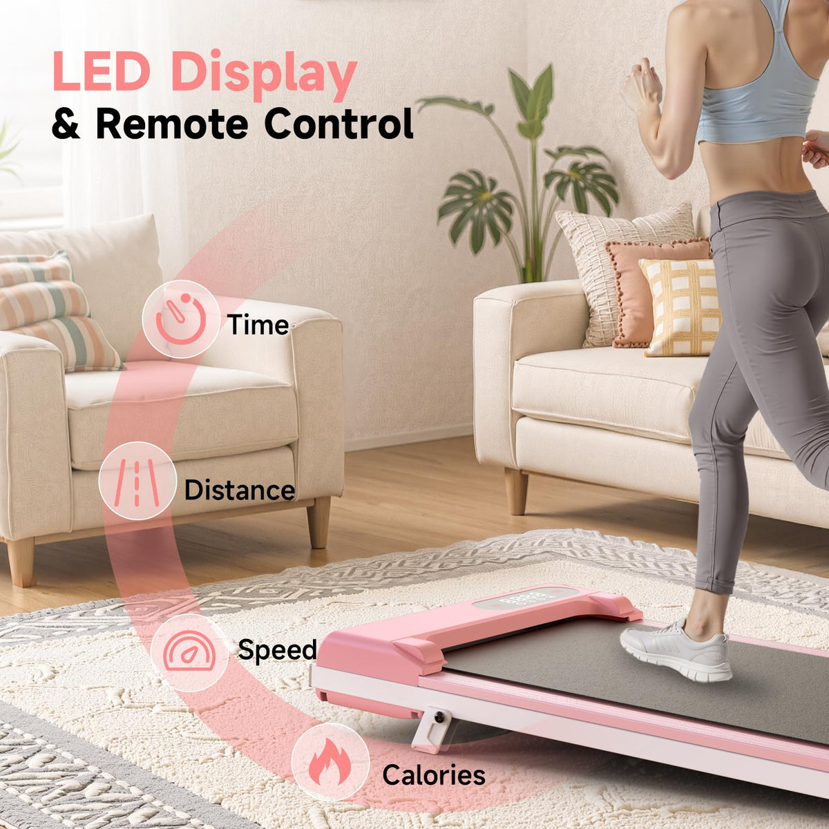 Pink 3 in 1 Portable Walking Pad Treadmill E526254