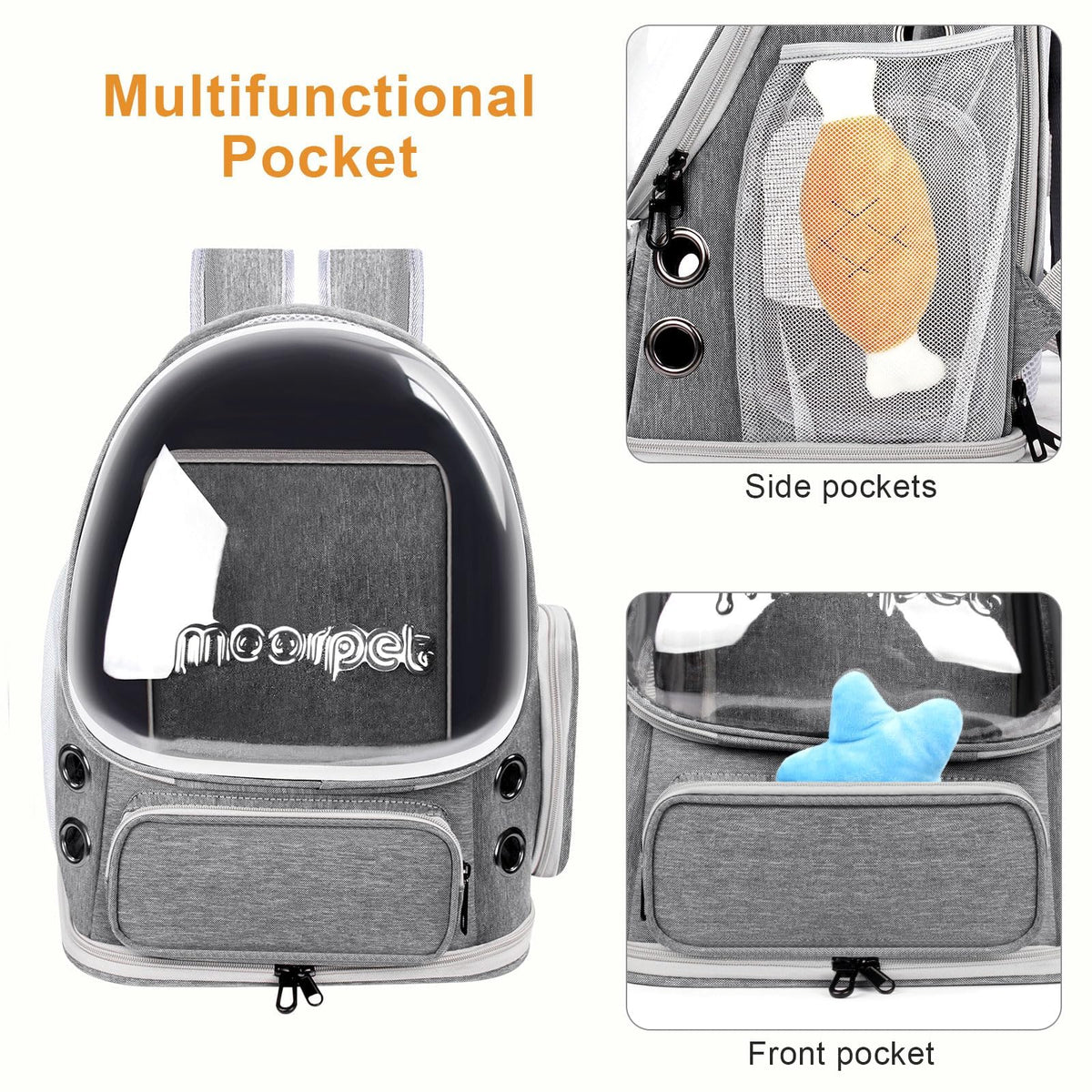 Breathable Cat Bubble Backpack Large Space Pet Carrier Backpack Expandable for Kitty Dog, Foldable Airline Approved Cat Backpack, Transparent PetTravel Backpack Up to 20 lbs (Green) (Grey) D1557