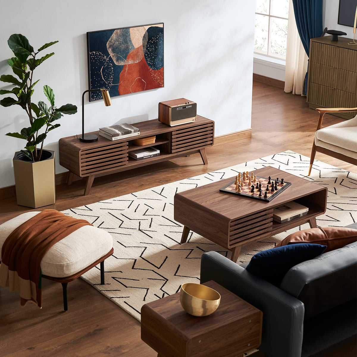 Walnut 59 inch TV Stand with Storage C87786