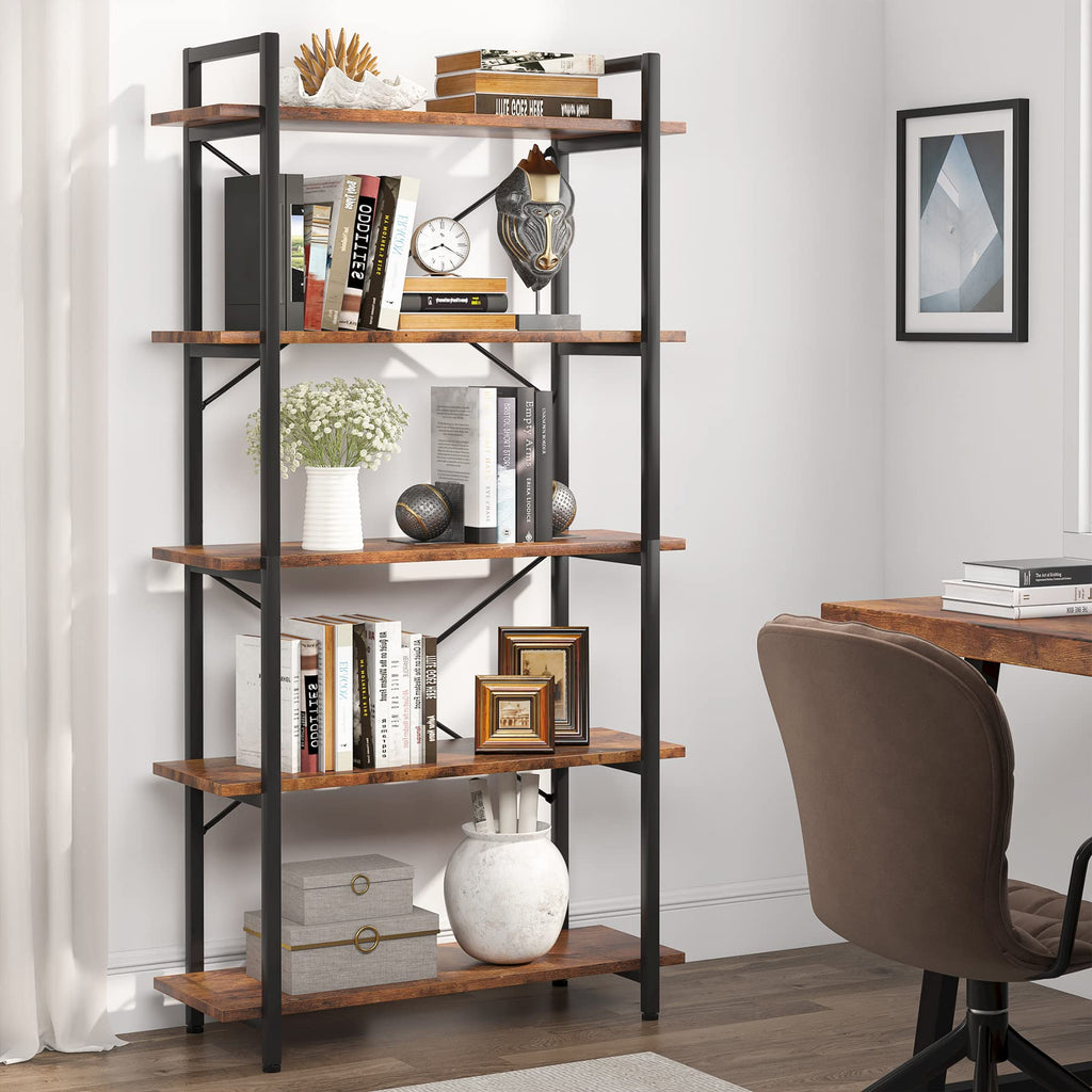 5 Tier Industrial Bookshelf with Metal Frame V702
