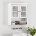 White Bathroom Wall Cabinet with Glass Doors Q489759