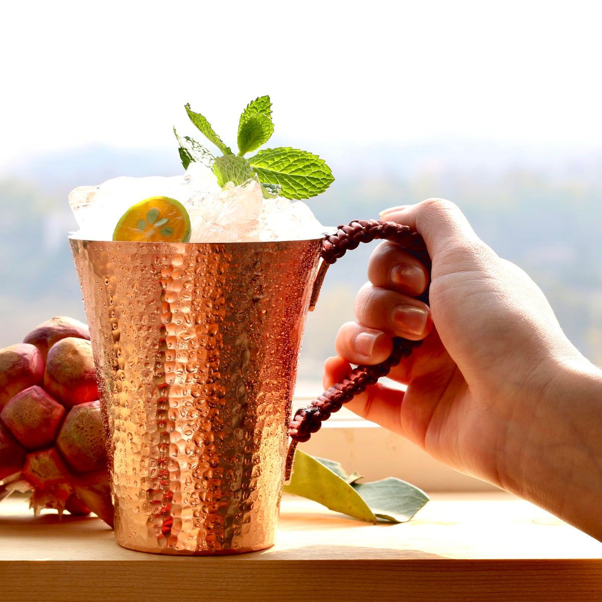 Copper Hand Hammered Ice Tea Cup with Handle 15 OZ E964228