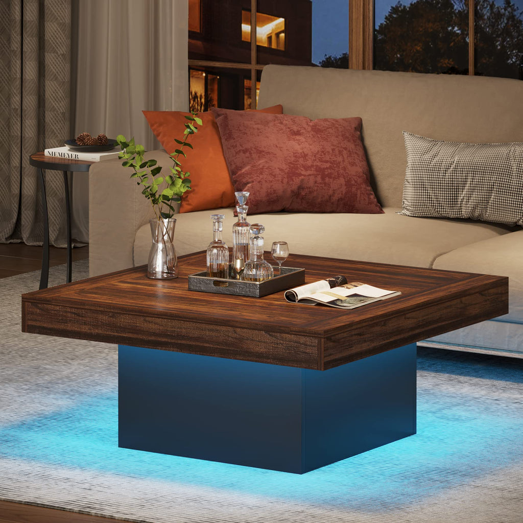 35.4-Inch Square Wood Coffee Table with LED Light X700251