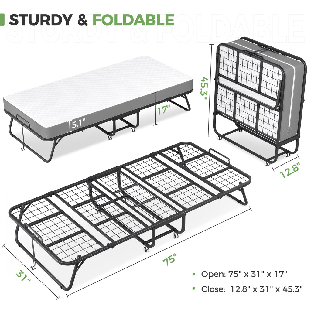 Folding Bed with 5 Inch Memory Foam Mattress L16086
