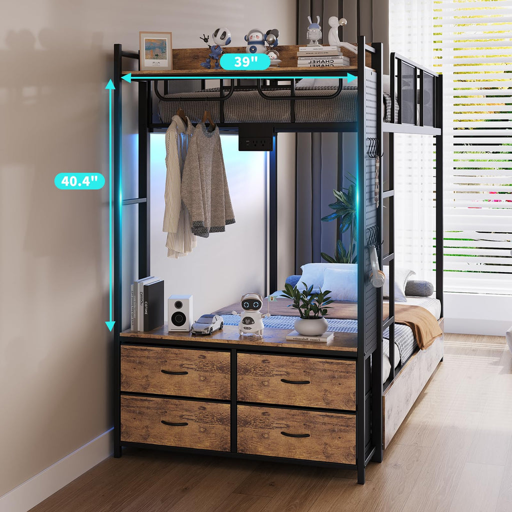 Twin Over Twin Metal Bunk Bed with Storage Drawers G75791