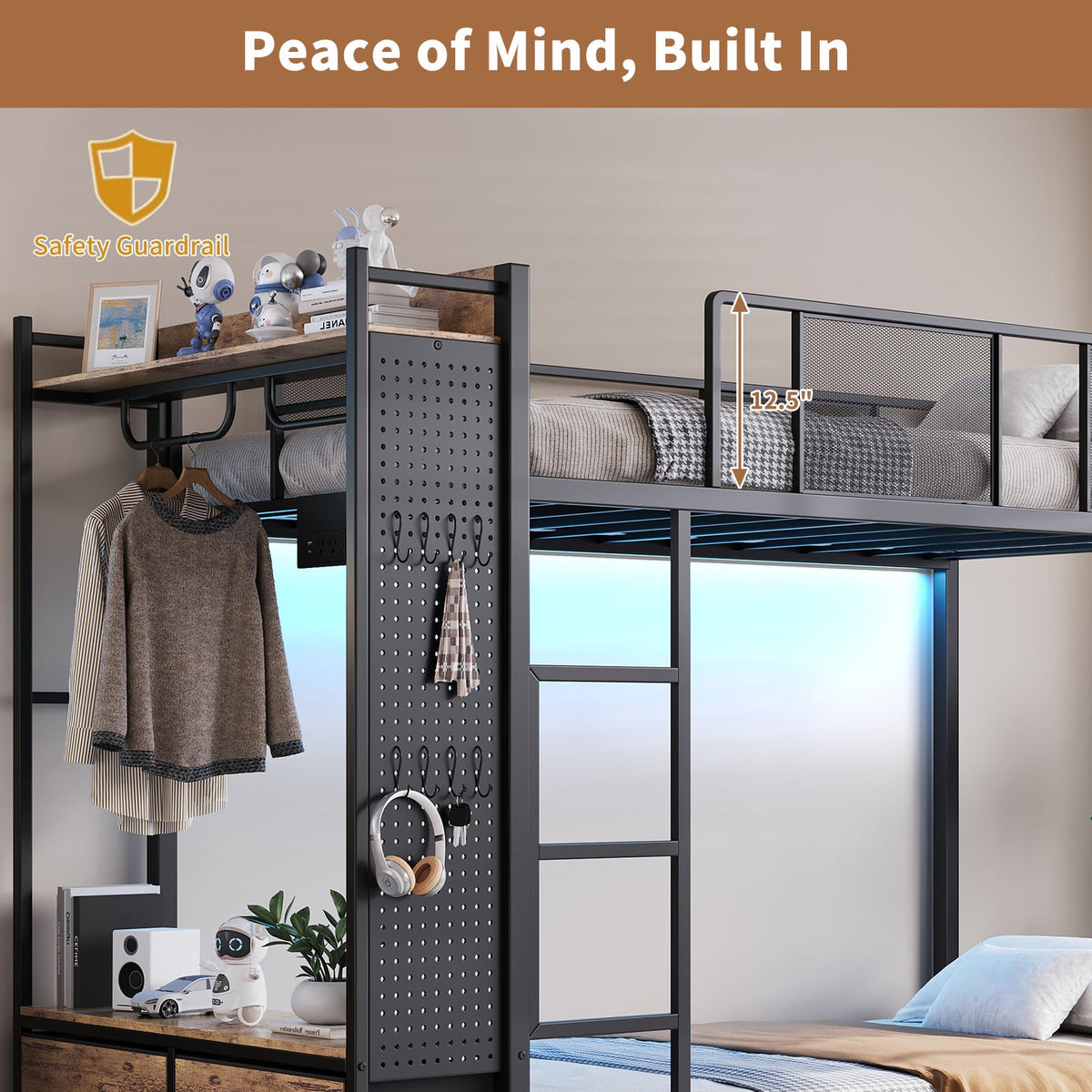 Twin Over Twin Metal Bunk Bed with Storage Drawers G75791