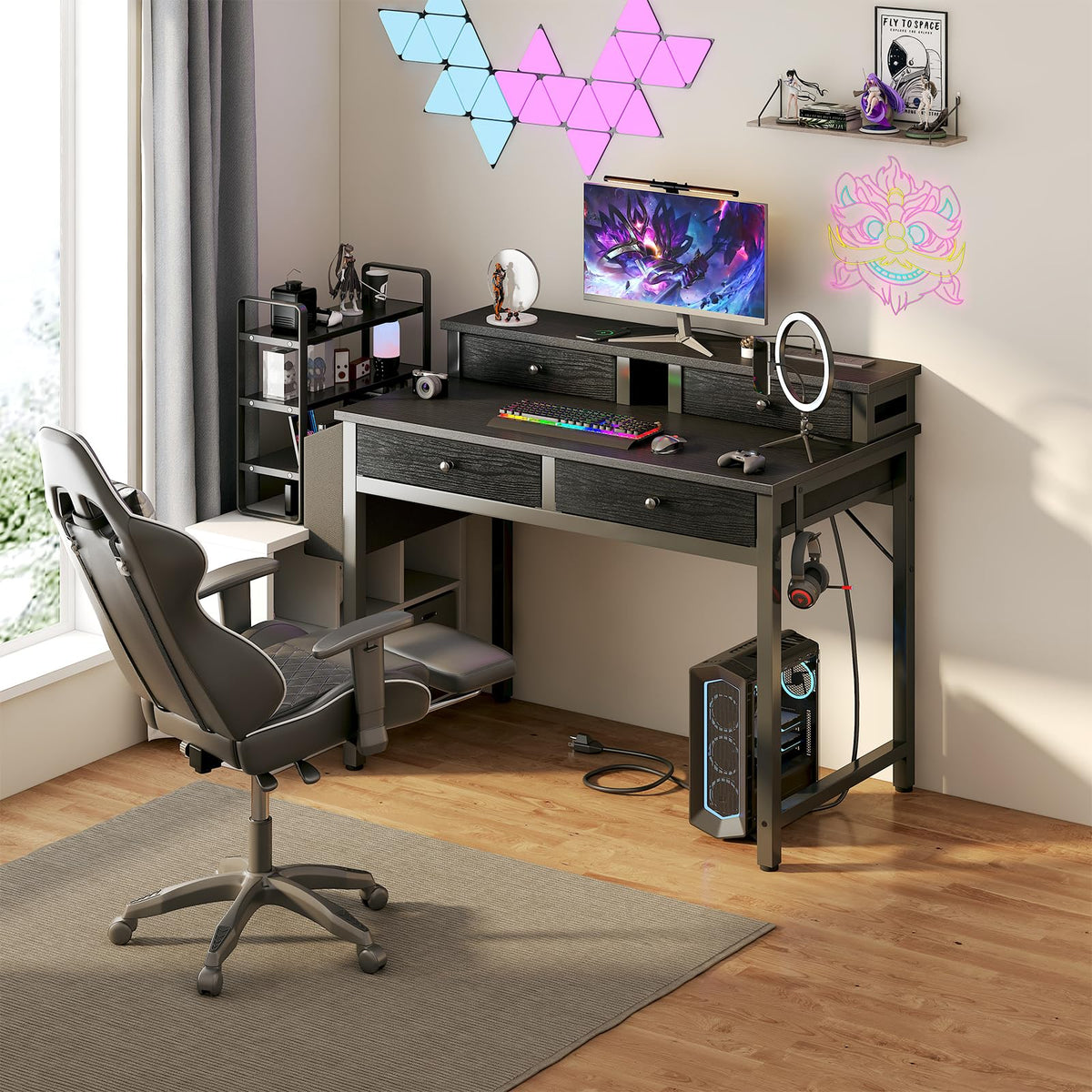 Black 31 inch Small Desk with Drawers Q824
