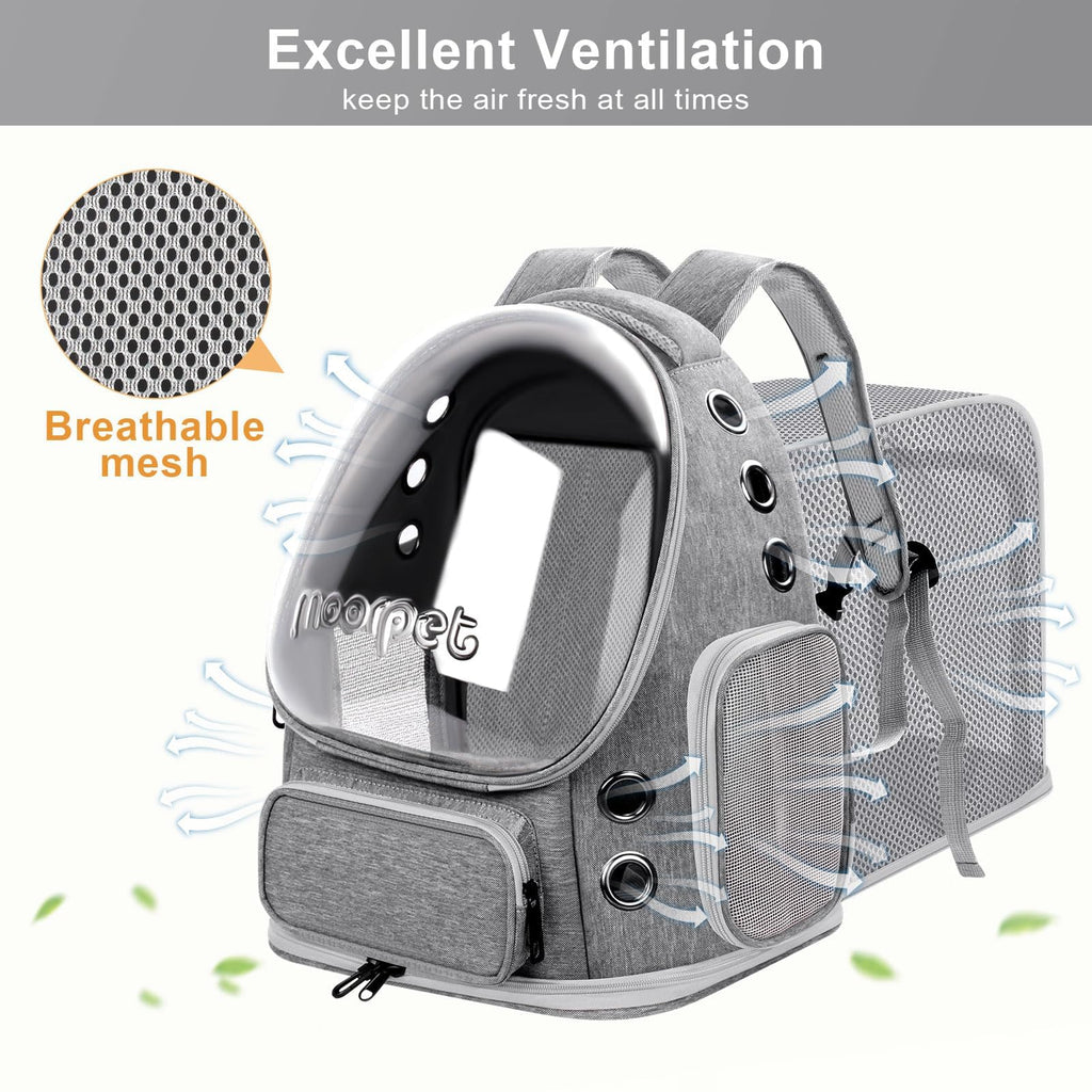 Breathable Cat Bubble Backpack Large Space Pet Carrier Backpack Expandable for Kitty Dog, Foldable Airline Approved Cat Backpack, Transparent PetTravel Backpack Up to 20 lbs (Green) (Grey) D1557