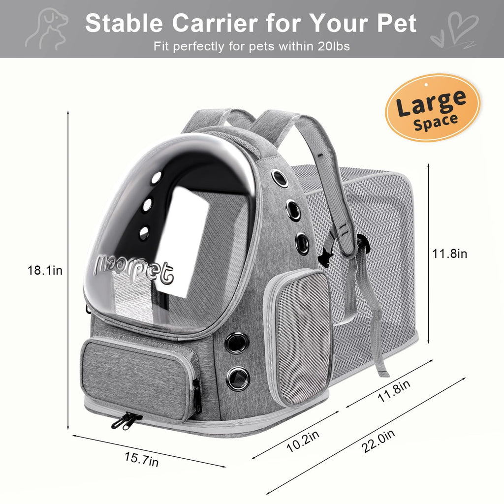 Breathable Cat Bubble Backpack Large Space Pet Carrier Backpack Expandable for Kitty Dog, Foldable Airline Approved Cat Backpack, Transparent PetTravel Backpack Up to 20 lbs (Green) (Grey) D1557