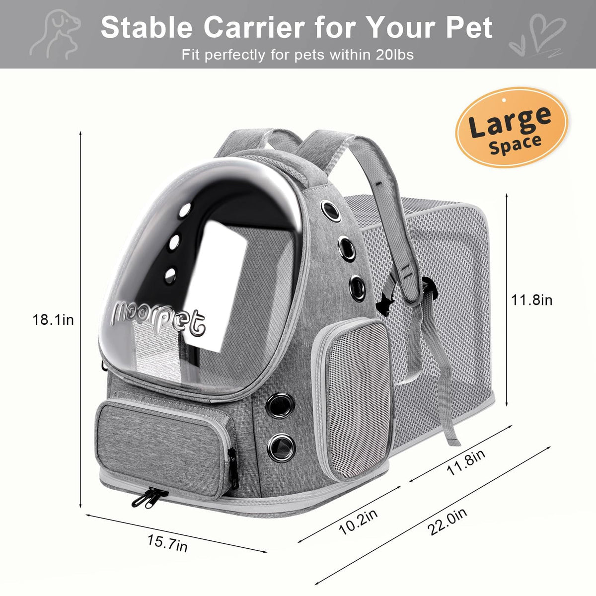 Breathable Cat Bubble Backpack Large Space Pet Carrier Backpack Expandable for Kitty Dog, Foldable Airline Approved Cat Backpack, Transparent PetTravel Backpack Up to 20 lbs (Green) (Grey) D1557