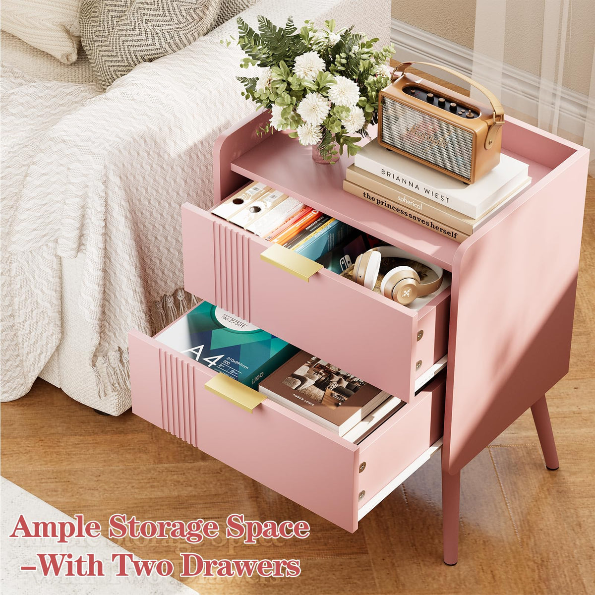 Pink 2 Drawer Wooden Nightstand G83231