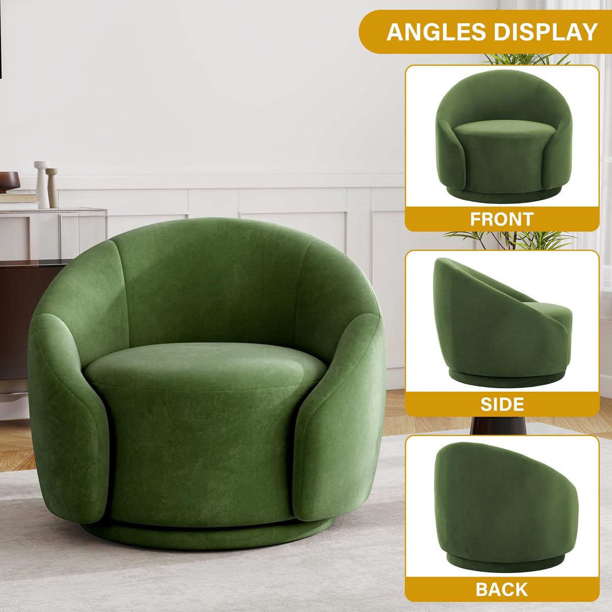 Green Velvet Swivel Barrel Chair Set of 2 M86258