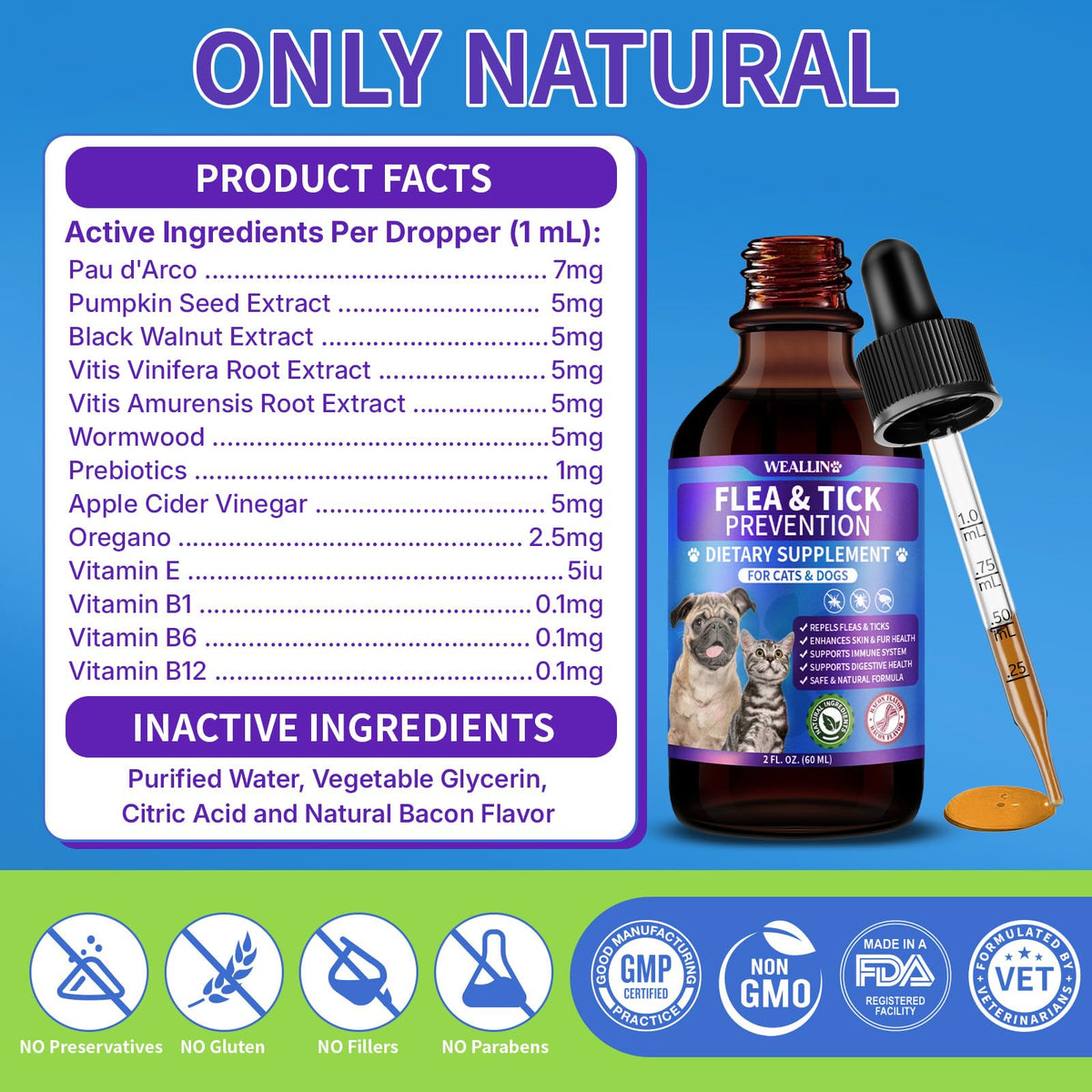 Oral Flea & Tick Support Drops for Dogs & Cats 60ml F2756