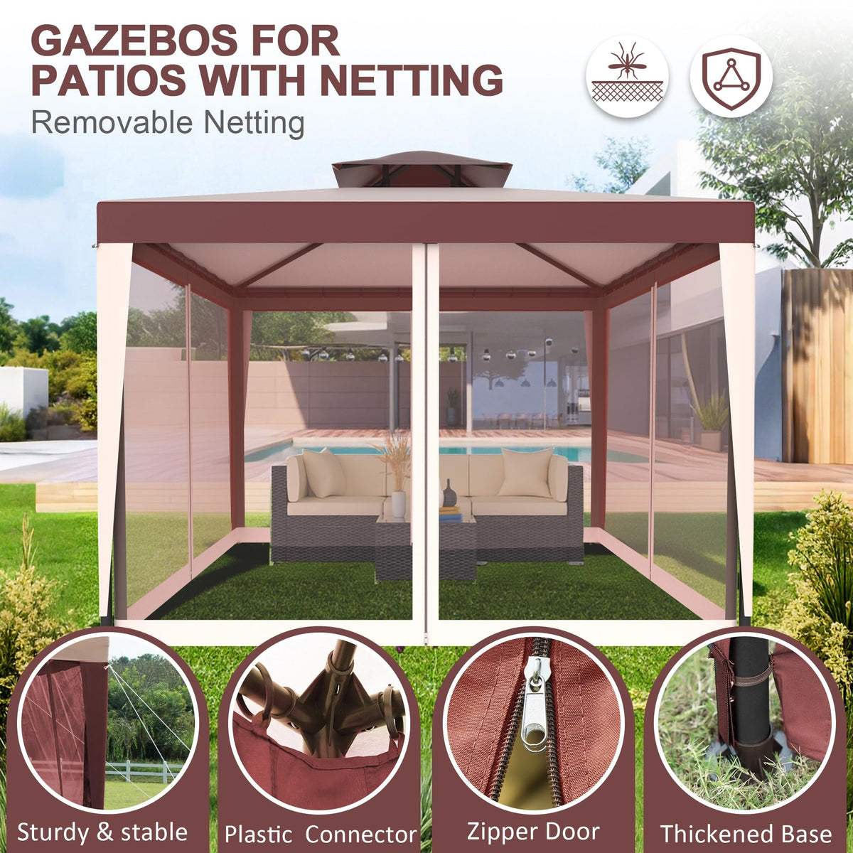 10x10 Outdoor Gazebo with Mosquito Netting J389
