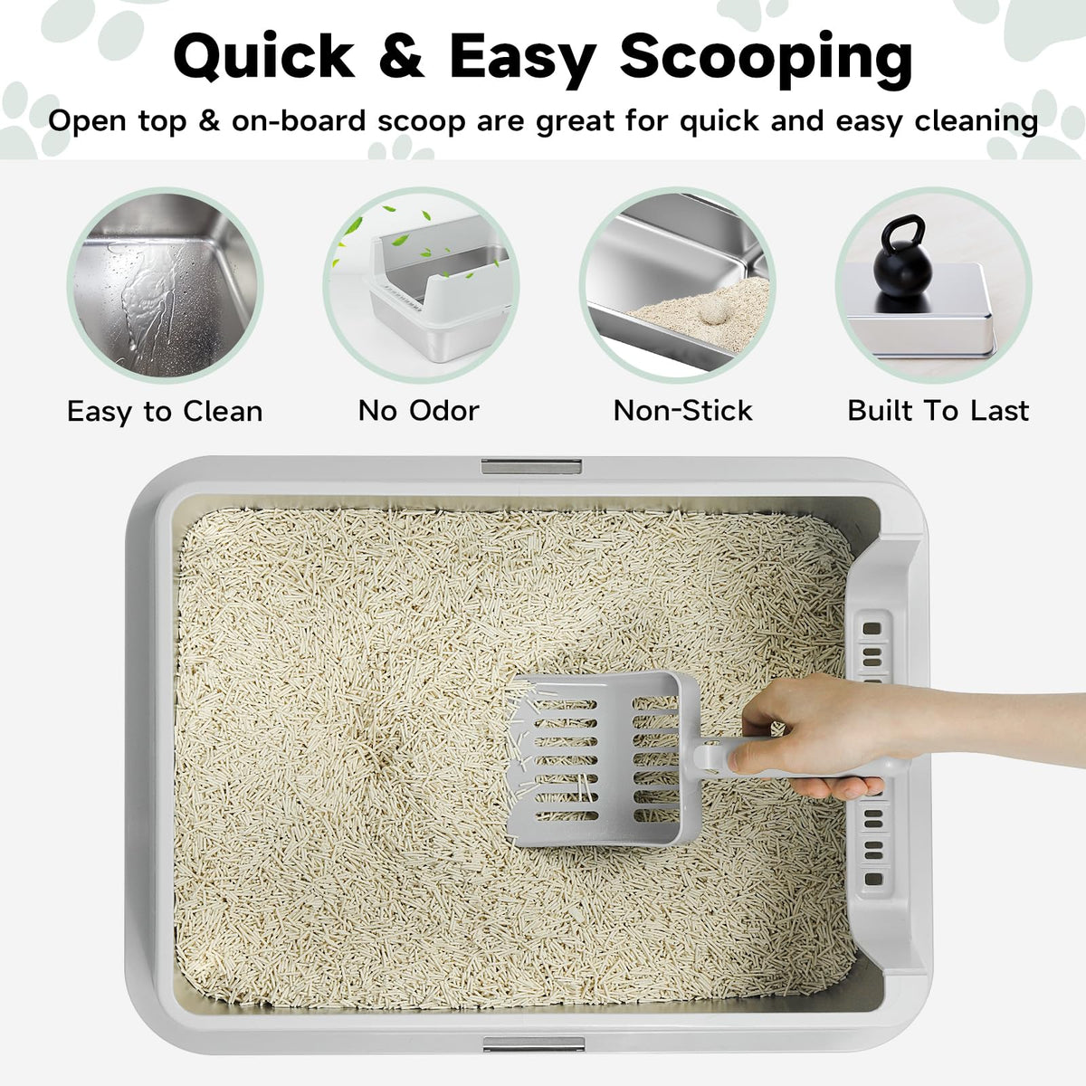 Stainless Steel Cat Litter Box with High Sides, Litter Mat, Scoop J6822