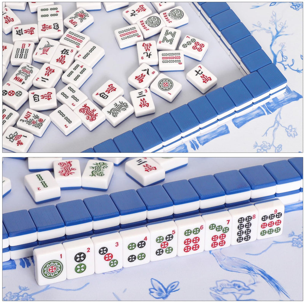 166 Blue Mahjong Tile Set with Bag and 4 All-in-One Rack/Pushers S955980