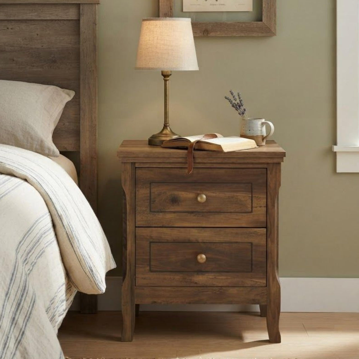 2 Drawer Wood Nightstand Set of 2 Q6568
