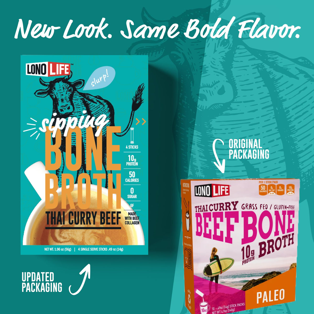 Thai Curry Beef Bone Broth Powder Mix 24 Stick Pack N3939