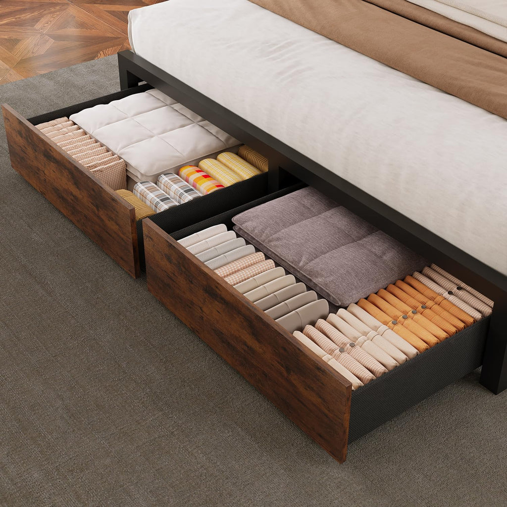Queen Bed Frame with Bookcase Storage Headboard and 2 Storage Drawers F76935
