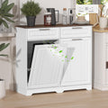 Double 10 Gallon Tilt Out Trash Can Cabinet with Power Outlet, White E692