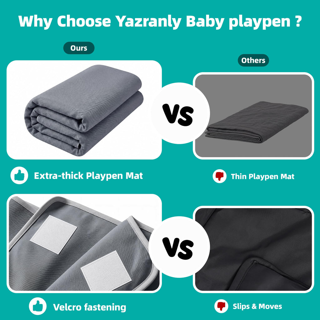 Foldable Baby Playpen with Mat, 71x59 Inches, Grey Y88543