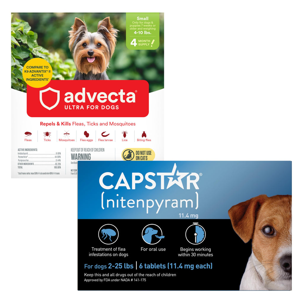 Flea and Tick Prevention for Small Dogs 4-10 lbs (4 Doses) + Flea Treatment for Dogs 2-25 lbs (6 Doses) Bundle H87745