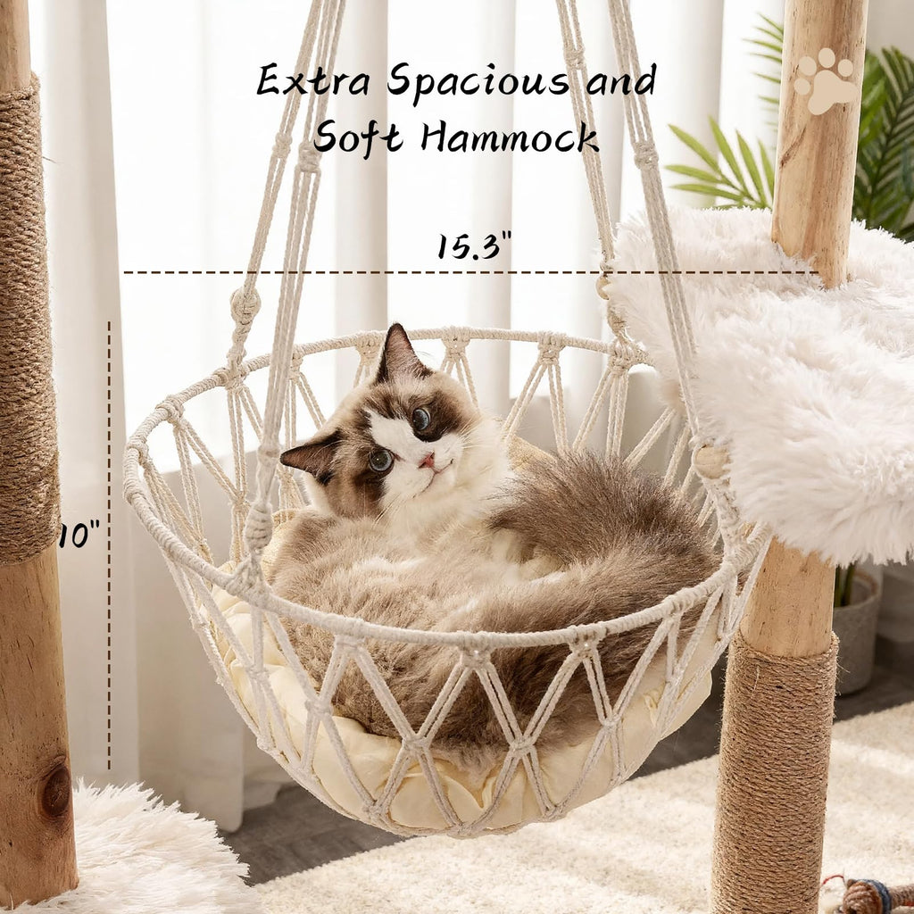 70" Tall Natural Solid Wooden Cat Tree Tower with Scratch Posts H780